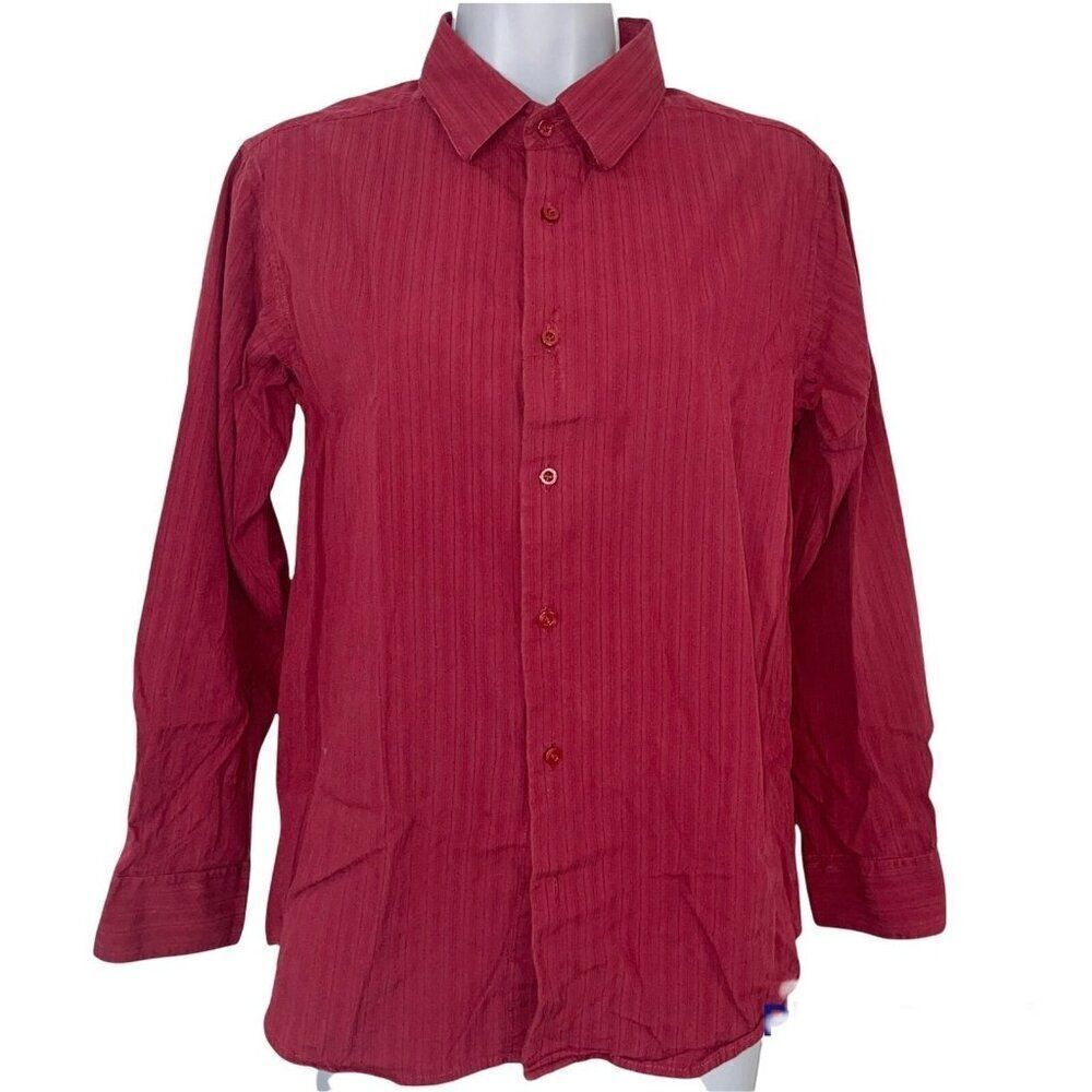 Arrow Womens L Shirt Red Maroon Long Sleeve Career Work Button Up